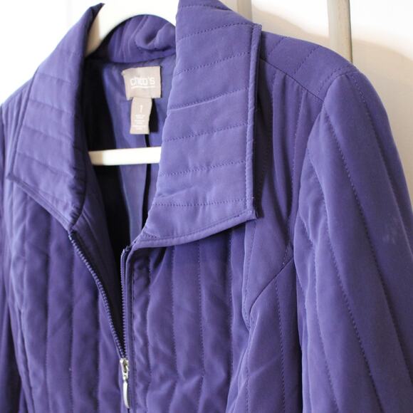CHICO'S Quilted Zip-Up Jacket Purple Blue | Medium 8 - Picture 4 of 7